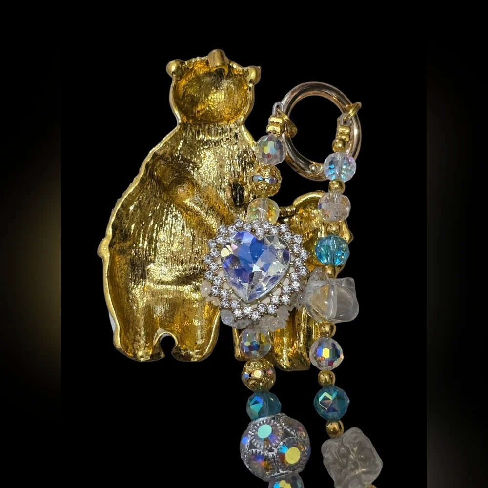 Crystal Polar Bear Keychain with Beaded Bag Charm